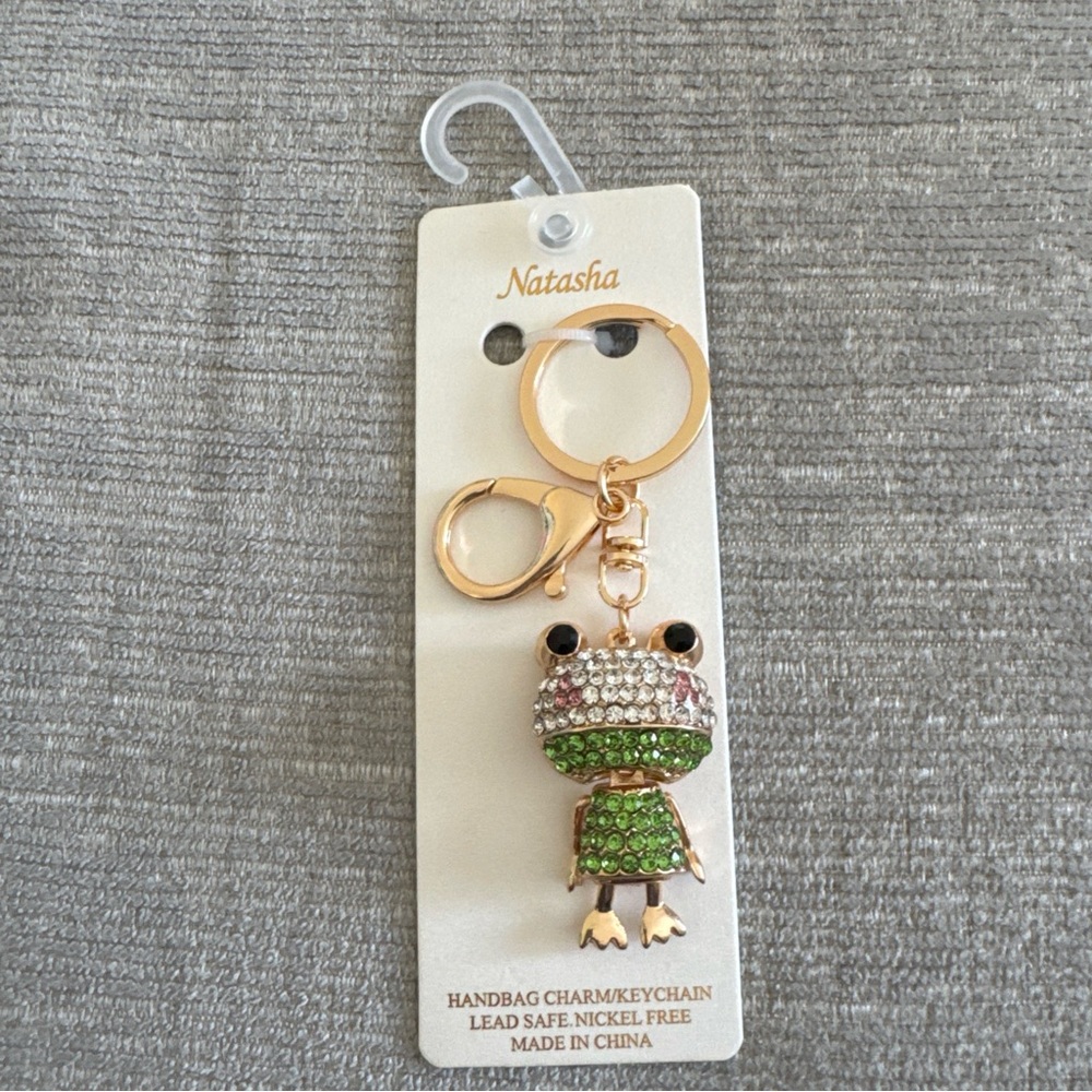 Natasha Articulated Gold Tone Rhinestone Frog Bling Bag Charm Or Key Chain 🐸🐸🐸
